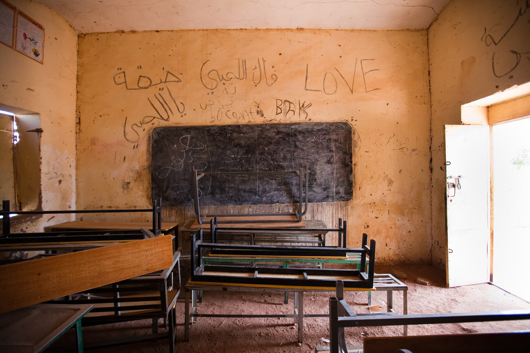 View of a blackboard inside a school classroom. Sudan, 2012.
