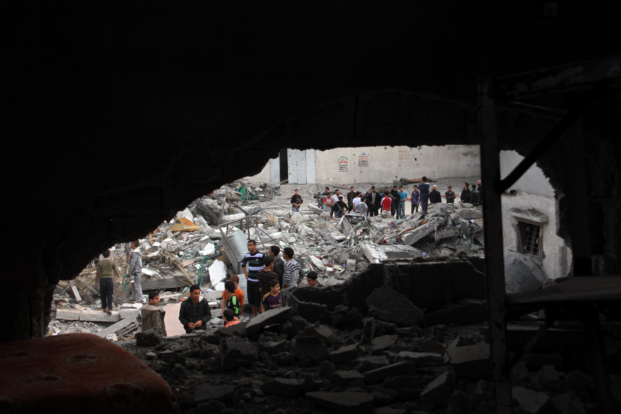 Scene from inside an bombed apartment building. Occupied Palestinian Territory, 2012.